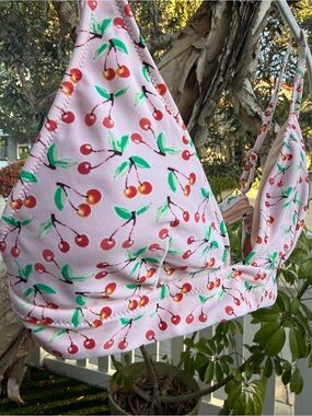 BOGO J by J. Crew Pink Cherry fruit Print french Bikini Top Sz M